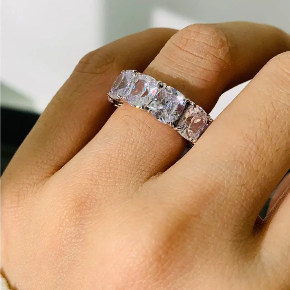 Platinum-Color Clear Eternity Band Ring - Picture 7 of 11